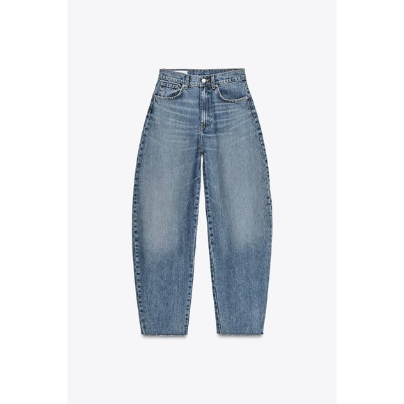ZARA HIGH-WAIST TRF BARREL JEANS - Picture 8 of 10
